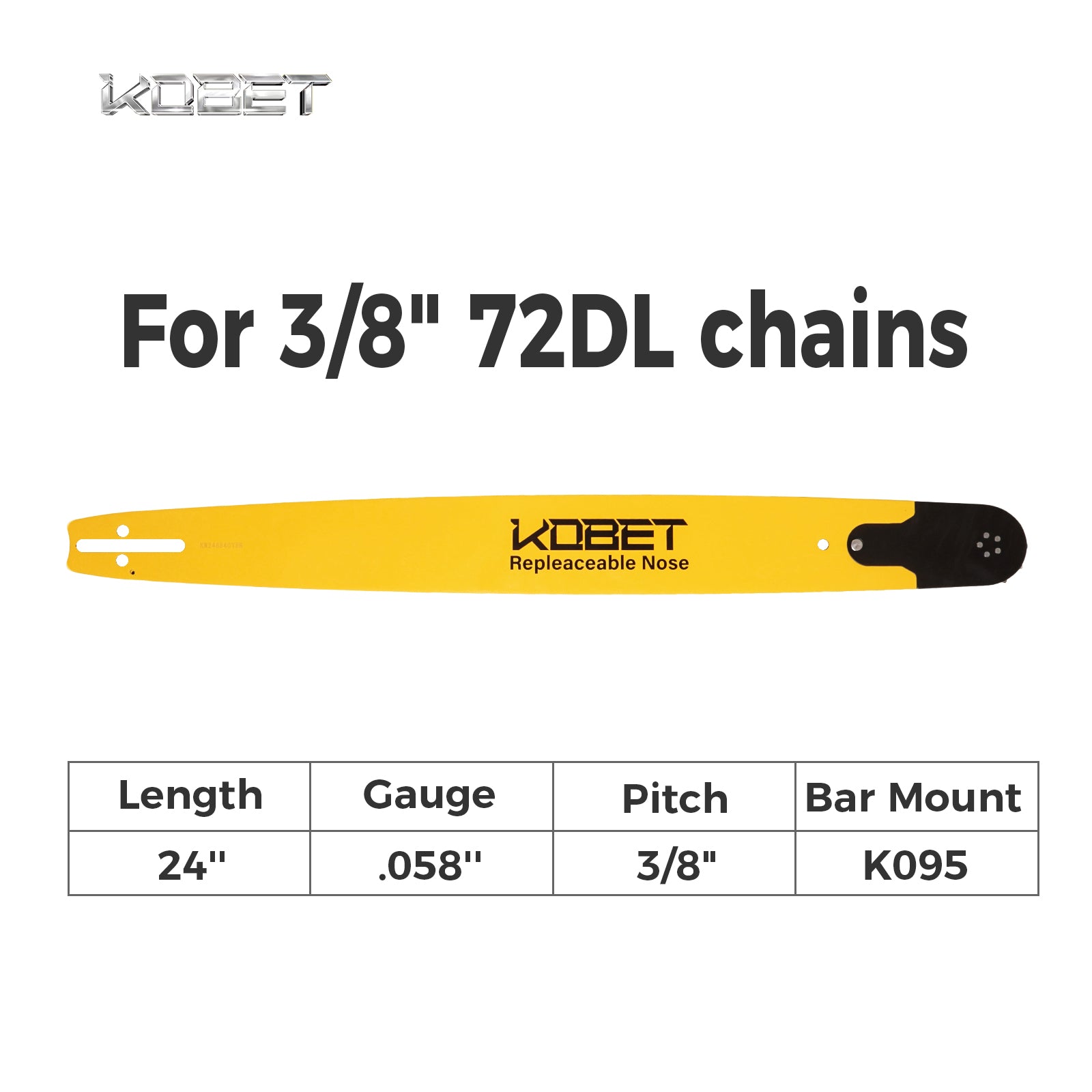 RSN GUIDE BAR | KN24884CY5R | Bar Mount K095 | Pitch 3/8" | Gauge .058" | Length 24" | Suitable for 3/8" 84DL chains
