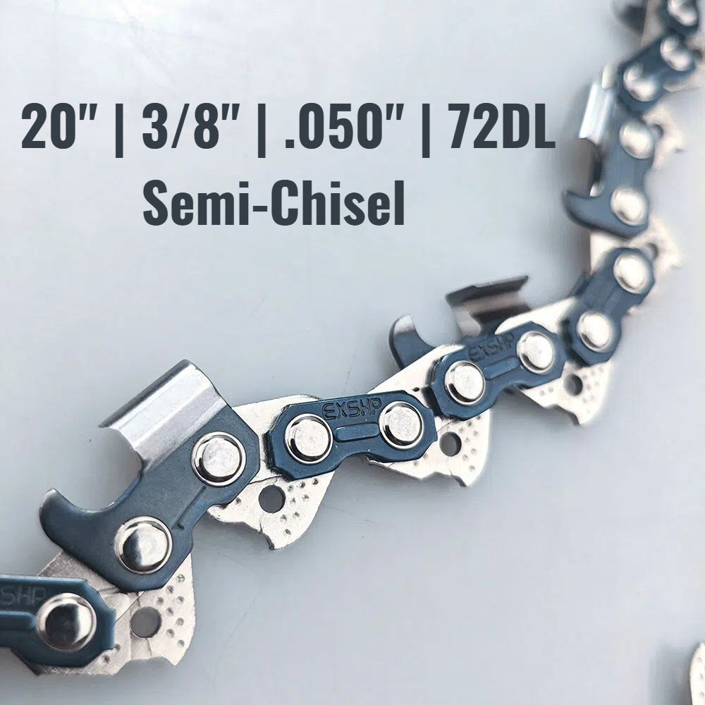 EXSHP | 20 Inch Chainsaw Chain | 3/8" Pitch .050" Gauge | 72 Drive Links | Semi Chisel | 3-PACK