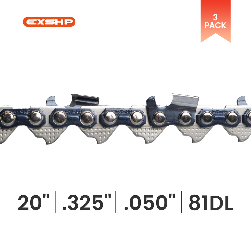 EXSHP | 20 Inch Chainsaw Chain | 325 Pitch .050" Gauge | 81 Drive Links | Full Chisel | 3-PACK