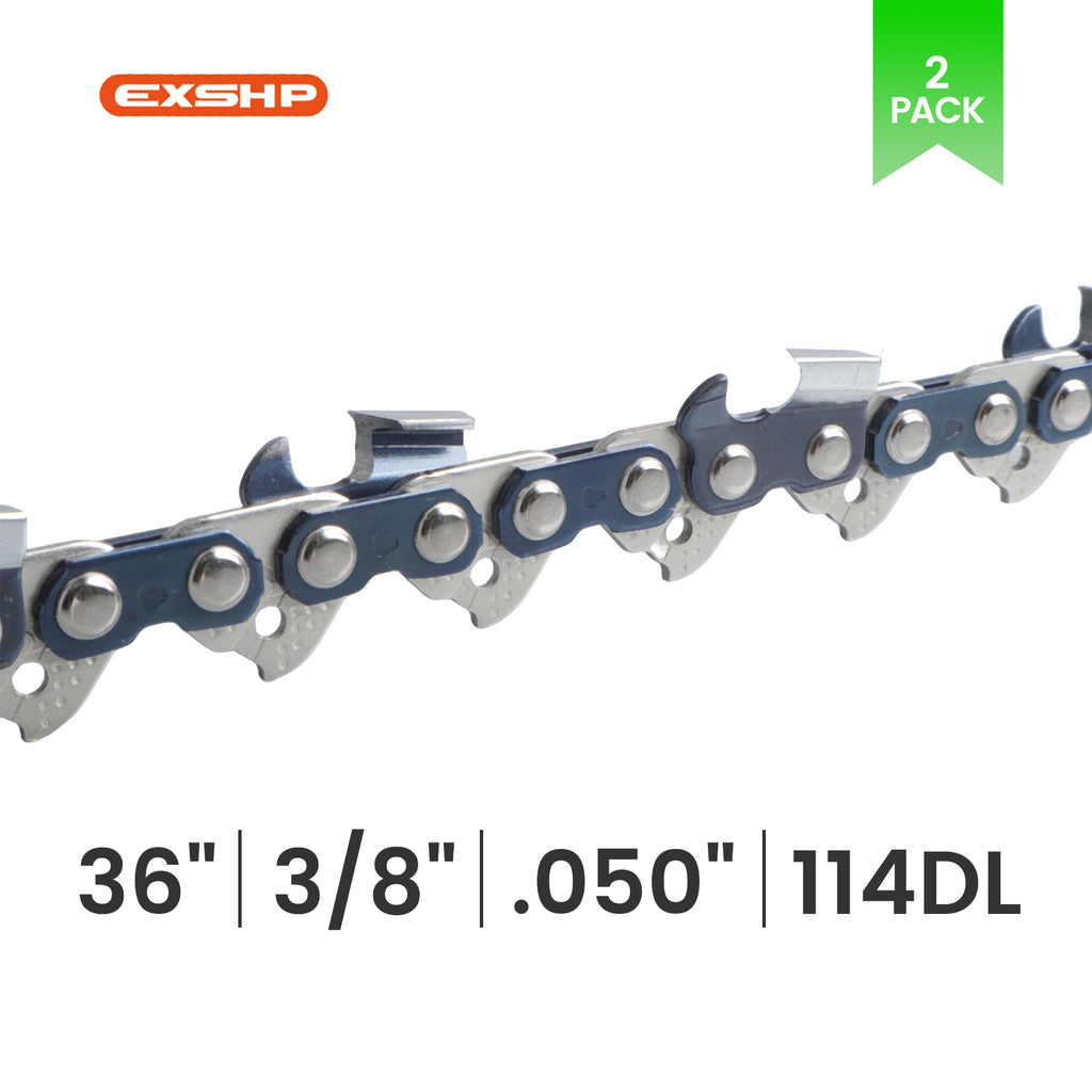 EXSHP | 36 Inch Chainsaw Chain | 3/8" Pitch .050" Gauge | 114 Drive Links | Full Chisel | 2-PACK