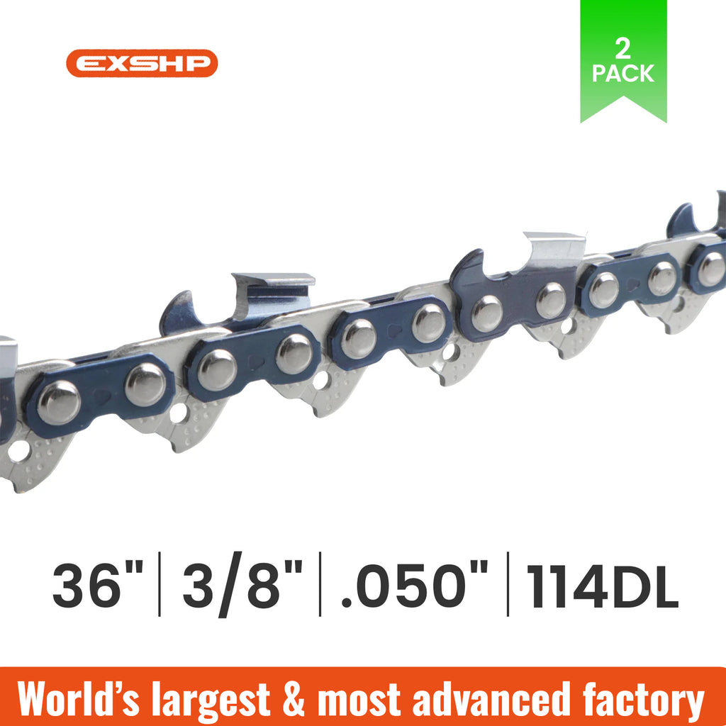EXSHP | 36 Inch Chainsaw Chain | 3/8" Pitch .050" Gauge | 114 Drive Links | Full Chisel | 2-PACK