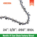 EXSHP | 24 Inch Chainsaw Chain | 3/8" Pitch .050" Gauge | 81 Drive Links | Semi Chisel | 3-PACK