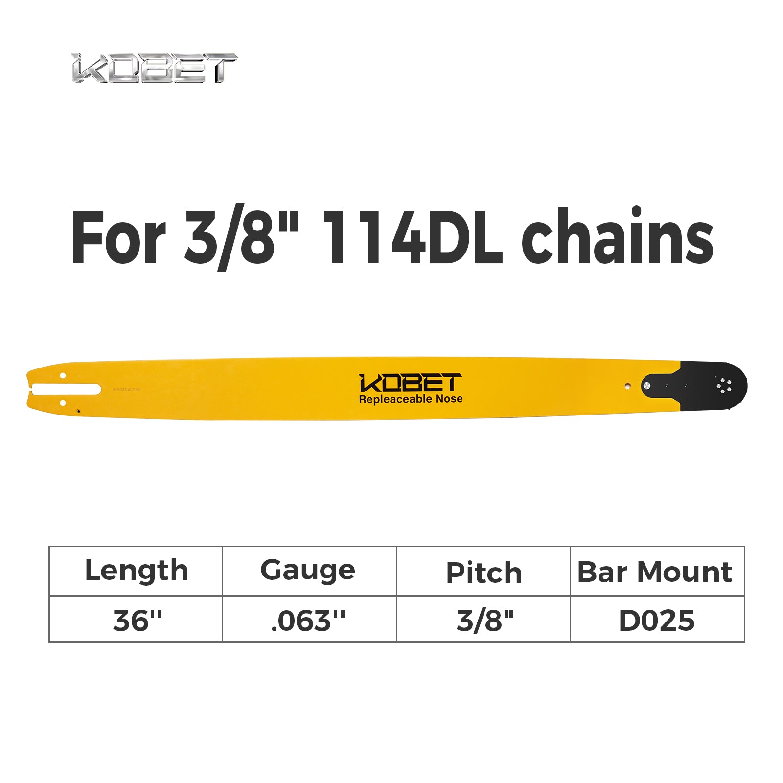 RSN GUIDE BAR | DF363114CY5R | Bar Mount D025 | Pitch 3/8" | Gauge .063" | Length 36" | Suitable for 3/8" 114DL chains
