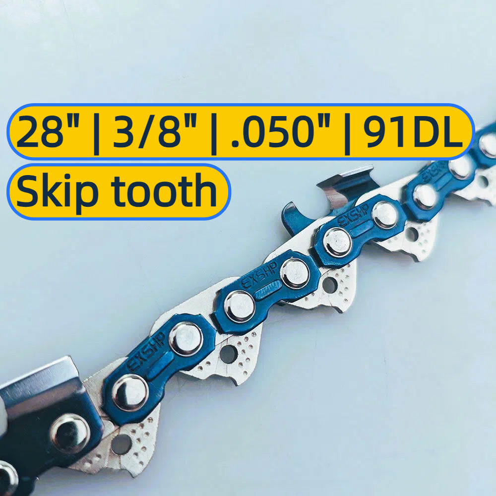 EXSHP | 28 Inch Chainsaw Chain | 3/8" Pitch .050" Gauge | 91 Drive Links | Skip Tooth | 3-PACK