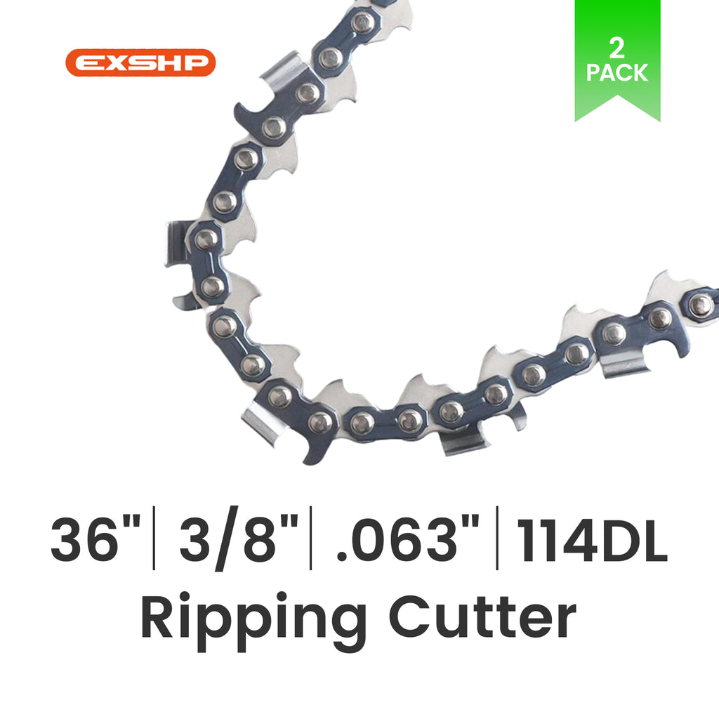 EXSHP | 36 Inch Chainsaw Chain | 3/8" Pitch .063" Gauge | 114 Drive Links | Ripping Cutter | 2-PACK