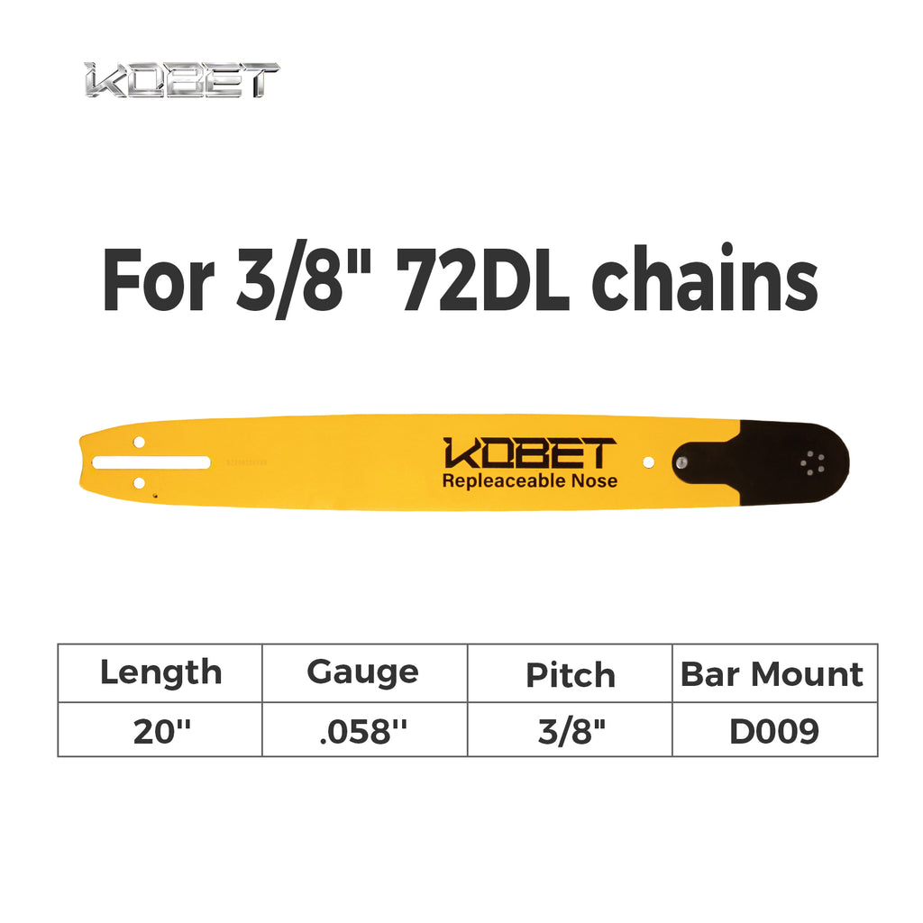 RSN GUIDE BAR | DZ20872CY5R | Bar Mount D009 | Pitch 3/8" | Gauge .058" | Length 20" | Suitable for 3/8" 72DL chains