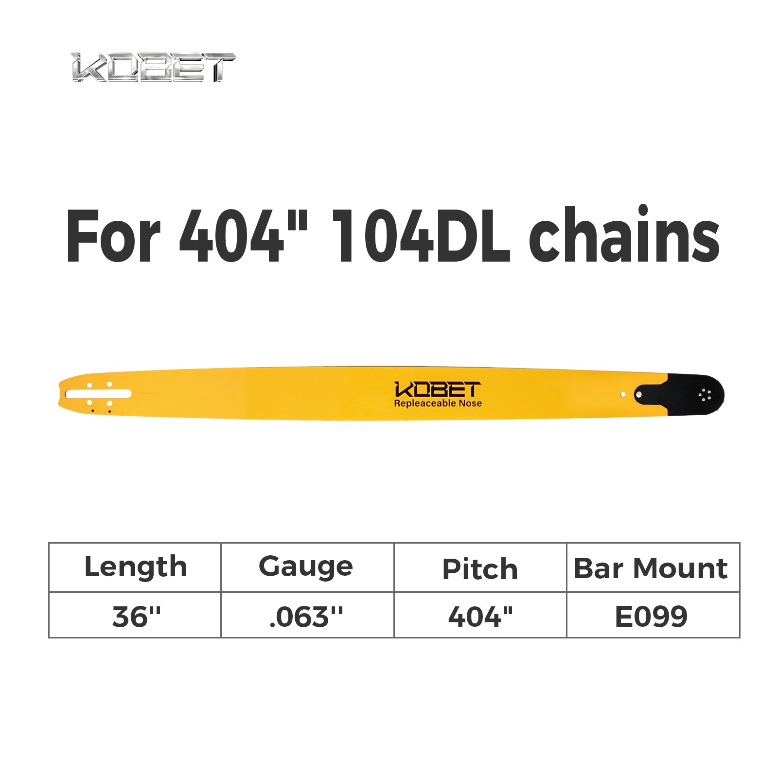 RSN GUIDE BAR | EZ363104ES5R | Bar Mount E099 | Pitch 404 | Gauge .063" | Length 36" | Suitable for 404" 104DL chains