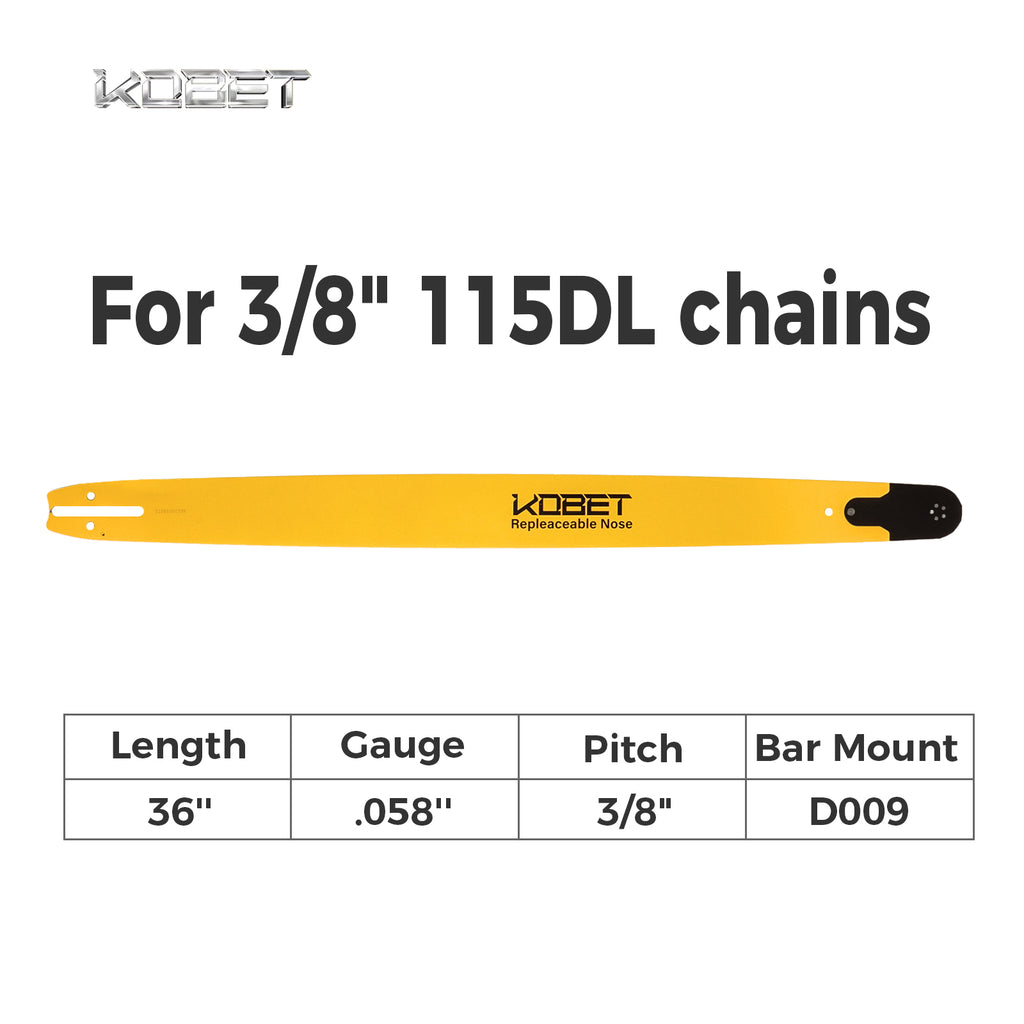 RSN GUIDE BAR | DZ368115CY5R | Bar Mount D009 | Pitch 3/8" | Gauge .058" | Length 36" | Suitable for 3/8" 115DL chains