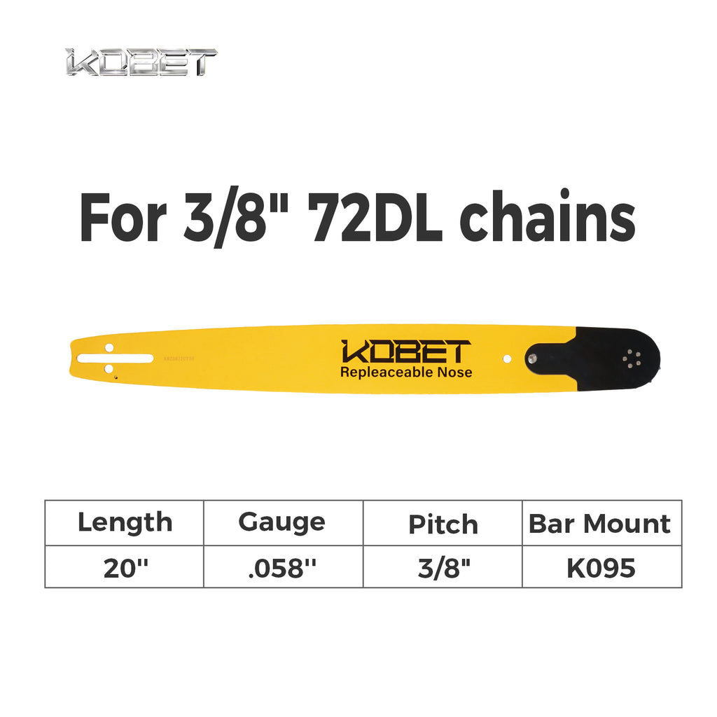 RSN GUIDE BAR | KN20872CY5R Bar Mount K095 | Pitch 3/8" | Gauge .058" | Length 20" | Suitable for 3/8" 72DL chains