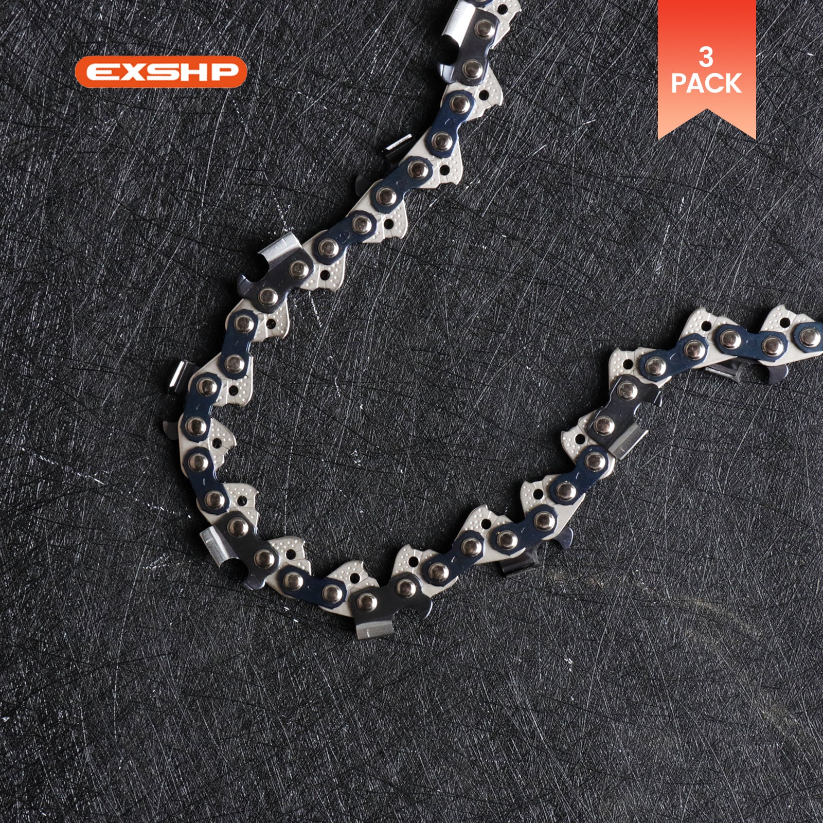 EXSHP | 20 Inch Chainsaw Chain | 3/8" Pitch .050" Gauge | 72 Drive Links | Full Chisel | 3-PACK