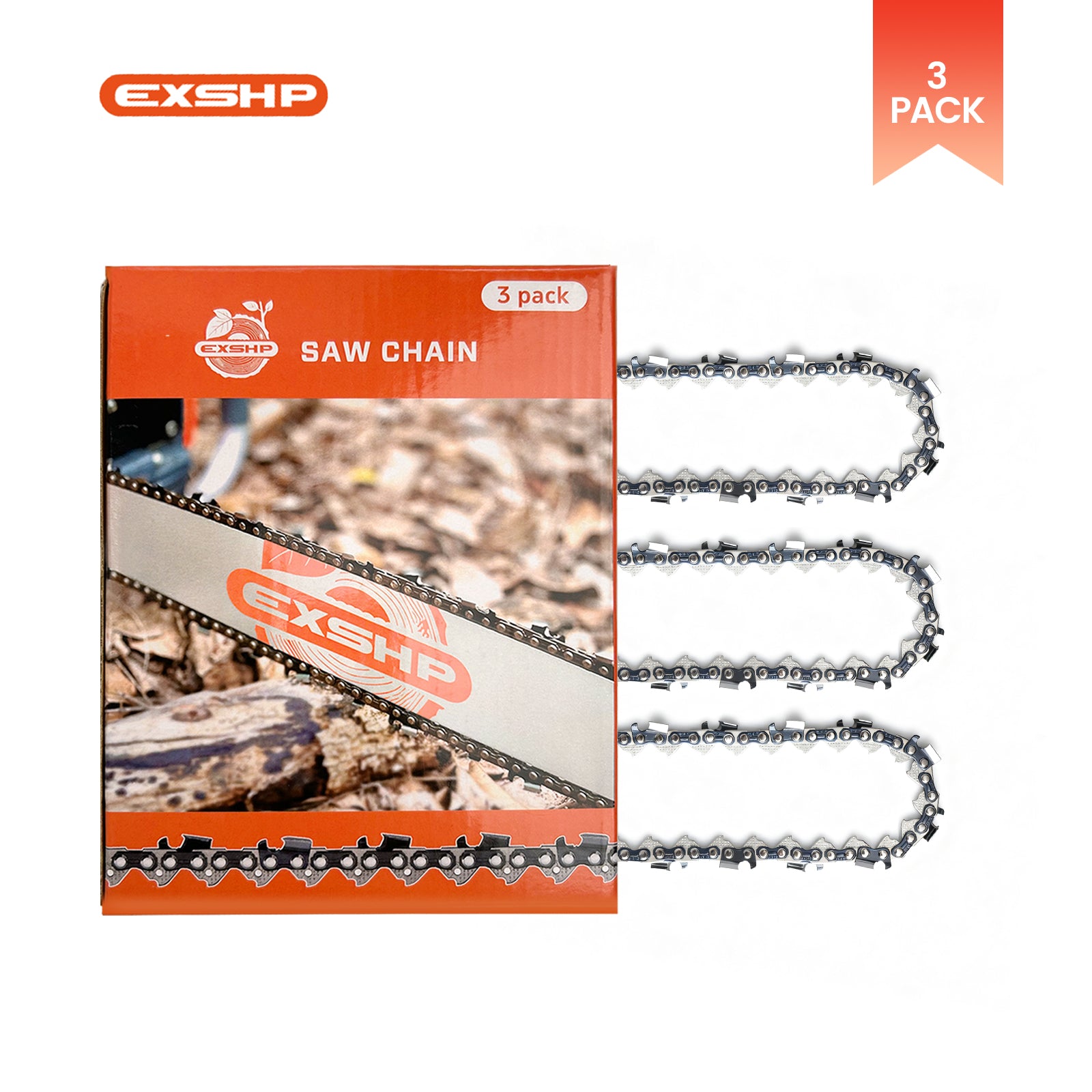 EXSHP | 20 Inch Chainsaw Chain | 325 Pitch .050" Gauge | 81 Drive Links | Full Chisel | 3-PACK