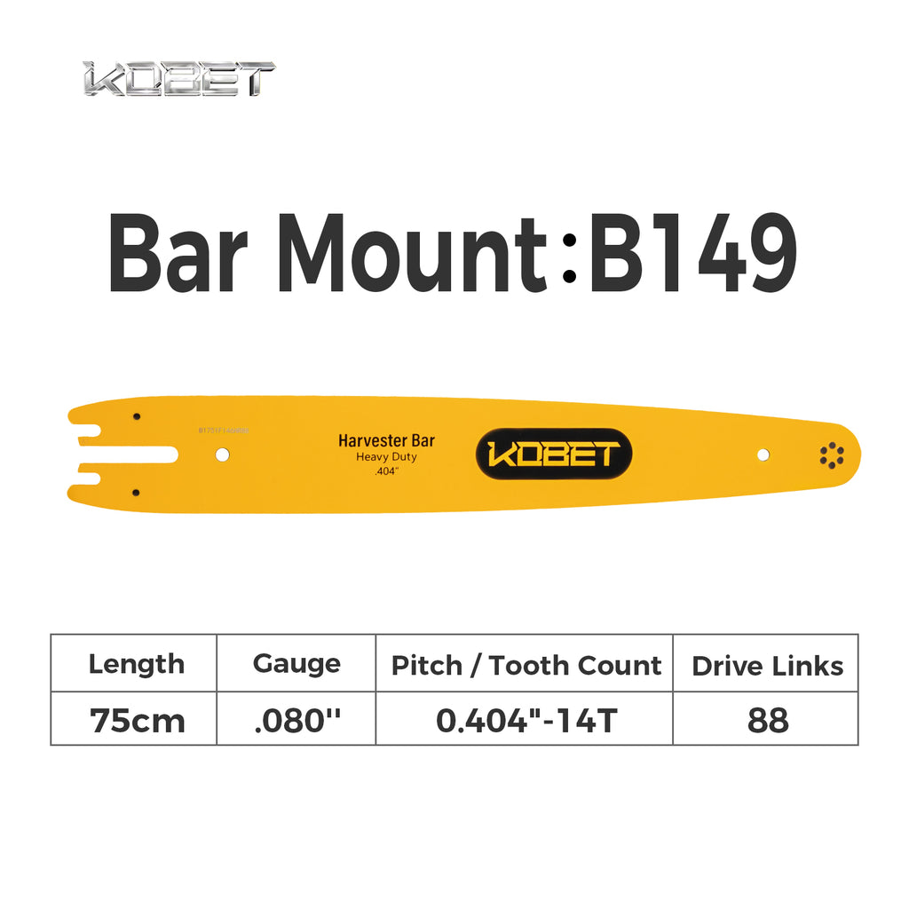 Harvester Guide Bar | B1751F146HR88 | Bar Mount: B149 | Bar length 75cm | Gauge .080" | 0.404"-14T | 88DL