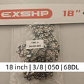 EXSHP | 18 Inch Chainsaw Chain | 3/8" Pitch .050" Gauge | 68 Drive Links | Full Chisel
